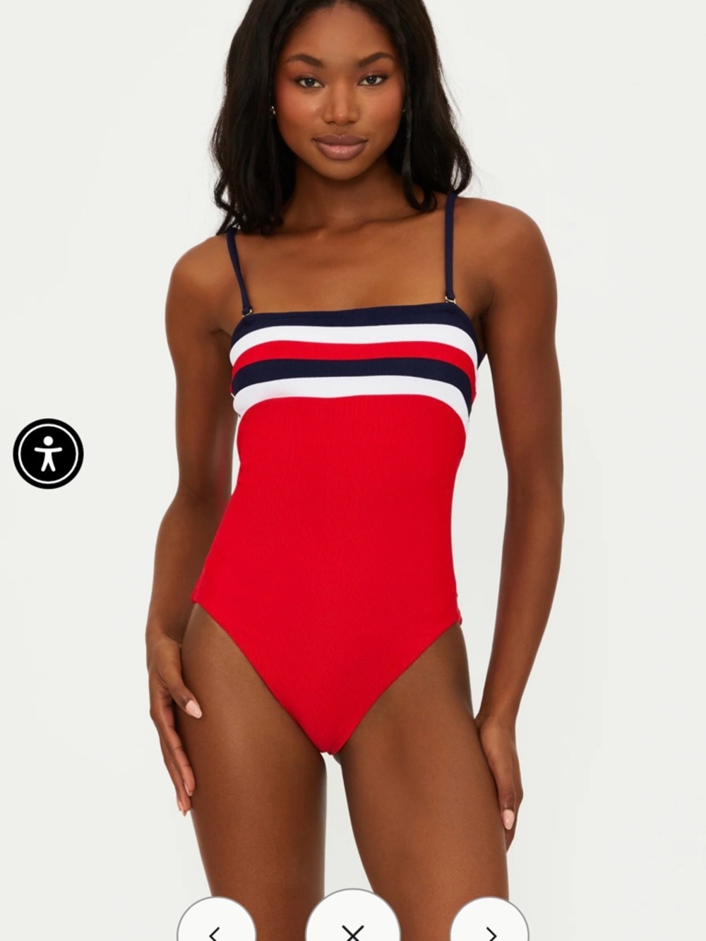Beach Riot Red One-Piece Swimsuit with Navy & White Stripes
